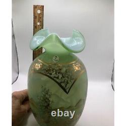 Fenton Opaline Green Cased American Masterworks After The Rain 11 Hand-Paint