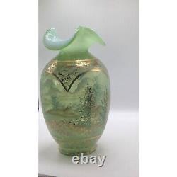 Fenton Opaline Green Cased American Masterworks After The Rain 11 Hand-Paint