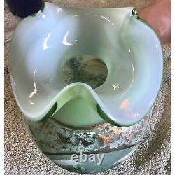 Fenton Opaline Green Cased American Masterworks After The Rain 11 Hand-Paint