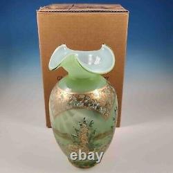 Fenton Opaline Green Cased Art Glass After the Rain Vase American Masterworks LE