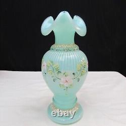 Fenton Opaline Green Floral Hand Painted Vase Special Order LE 1997 C1243