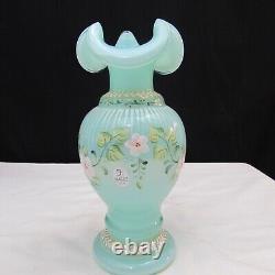 Fenton Opaline Green Floral Hand Painted Vase Special Order LE 1997 C1243