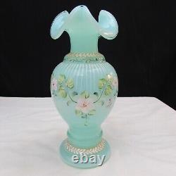 Fenton Opaline Green Floral Hand Painted Vase Special Order LE 1997 C1243