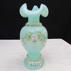 Fenton Opaline Green Floral Hand Painted Vase Special Order LE 1997 C1243