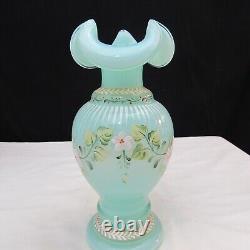 Fenton Opaline Green Floral Hand Painted Vase Special Order LE 1997 C1243