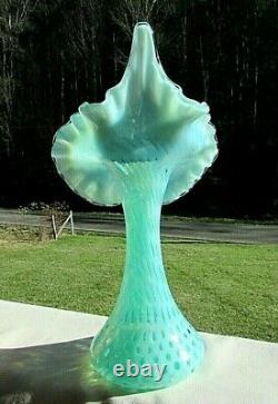Fenton Persian Blue Opalescent Coin Dot JIP-Jack in the Pulpit -Tulip VASE 11H