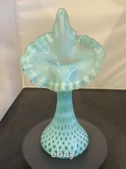 Fenton Persian Blue Opalescent Jack in Pulpit Dot Optic Vase LE -Free Shipping