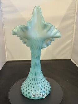 Fenton Persian Blue Opalescent Jack in Pulpit Dot Optic Vase LE -Free Shipping