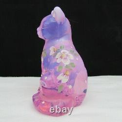 Fenton Pink Chiffon Opalescent Floral Hand Painted Sitting Cat LE 2001 C1527