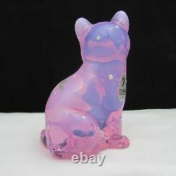 Fenton Pink Chiffon Opalescent Floral Hand Painted Sitting Cat LE 2001 C1527