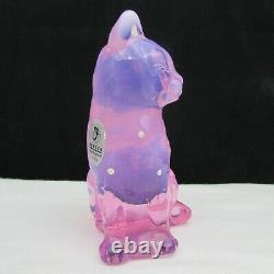 Fenton Pink Chiffon Opalescent Floral Hand Painted Sitting Cat LE 2001 C1527