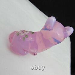 Fenton Pink Chiffon Opalescent Floral Hand Painted Sitting Cat LE 2001 C1527