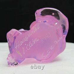 Fenton Pink Chiffon Opalescent Floral Hand Painted Sitting Cat LE 2001 C1527