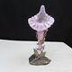 Fenton Pink Opalescent Iridized One Horn Epergne With Metal Leaf Stand W118