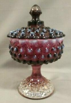 Fenton Plum Hobnail Opalescent Pedestal Candy Dish with Lid
