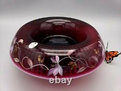 Fenton Plum Opalescent Bowl Sheffield rolled rim Ebony 3 Footed Base Limited Ed