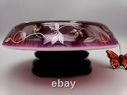 Fenton Plum Opalescent Bowl Sheffield rolled rim Ebony 3 Footed Base Limited Ed