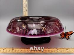 Fenton Plum Opalescent Bowl Sheffield rolled rim Ebony 3 Footed Base Limited Ed