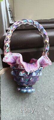 Fenton Plum Opalescent Carnival Basket Iridized