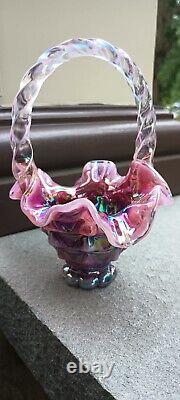 Fenton Plum Opalescent Carnival Basket Iridized