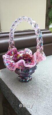 Fenton Plum Opalescent Carnival Basket Iridized