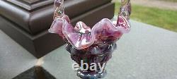 Fenton Plum Opalescent Carnival Basket Iridized