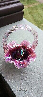 Fenton Plum Opalescent Carnival Basket Iridized