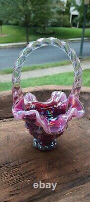 Fenton Plum Opalescent Carnival Basket Iridized