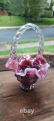 Fenton Plum Opalescent Carnival Basket Iridized