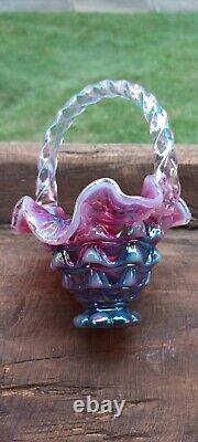 Fenton Plum Opalescent Carnival Basket Iridized