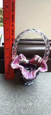 Fenton Plum Opalescent Carnival Basket Iridized