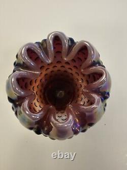 Fenton Plum Opalescent Iridized Hobnail Rose Bowl Vase 4 FREE USA SHIPPING