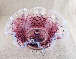 Fenton Plum Purple Opalescent Hobnail Glass 3 Horn Epergne Flower Vase Bowl