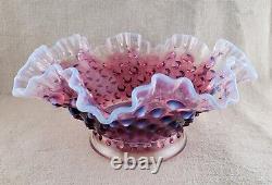 Fenton Plum Purple Opalescent Hobnail Glass 3 Horn Epergne Flower Vase Bowl