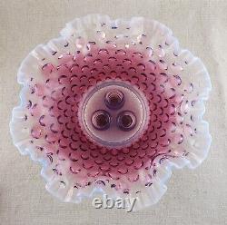 Fenton Plum Purple Opalescent Hobnail Glass 3 Horn Epergne Flower Vase Bowl