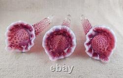 Fenton Plum Purple Opalescent Hobnail Glass 3 Horn Epergne Flower Vase Bowl