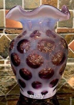 Fenton Purple Opalescent Coin Dot Ruffled Vase 5 1/4