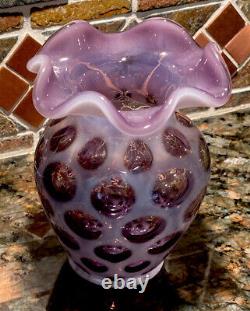 Fenton Purple Opalescent Coin Dot Ruffled Vase 5 1/4