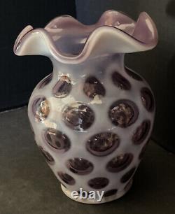 Fenton Purple Opalescent Coin Dot Ruffled Vase 5 1/4