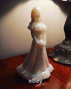 Fenton Rare Art Glass OpalescentFlower Girl with Bouquet Bridesmaid Figurine 7