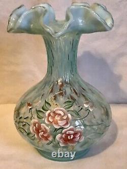 Fenton Rare Hand Painted Blush Rose On Opaline Limited Edition #31