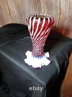 Fenton Rare Museum Piece QVC Cranberry Opalescent Spiral Optic Wheat Vase 7.5