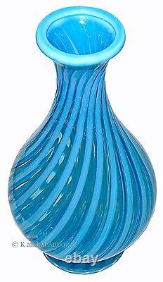Fenton Spiral Optic #894 Large Blue Opalescent Bottle Vase