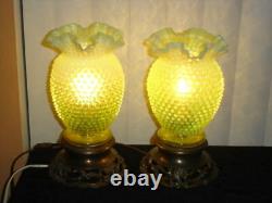 Fenton TOPAZ VASELINE GLASS Opalescent hobnail vase lamp