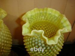 Fenton TOPAZ VASELINE GLASS Opalescent hobnail vase lamp