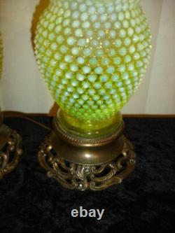 Fenton TOPAZ VASELINE GLASS Opalescent hobnail vase lamp