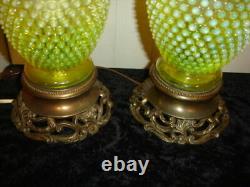 Fenton TOPAZ VASELINE GLASS Opalescent hobnail vase lamp