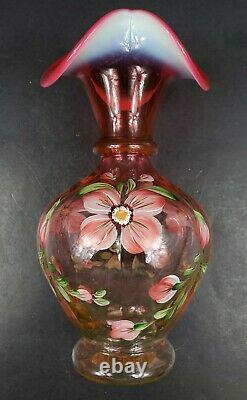 Fenton Topaz Amberina Opalescent Hand Painted Vase Gold Treasures Collection EUC