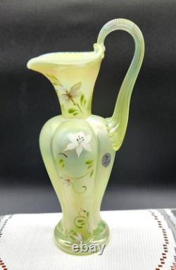 Fenton Topaz Opalescent Art Glass Pitcher Lily Trail GLOWS