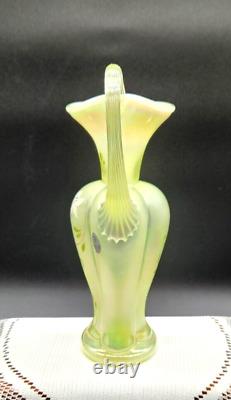 Fenton Topaz Opalescent Art Glass Pitcher Lily Trail GLOWS